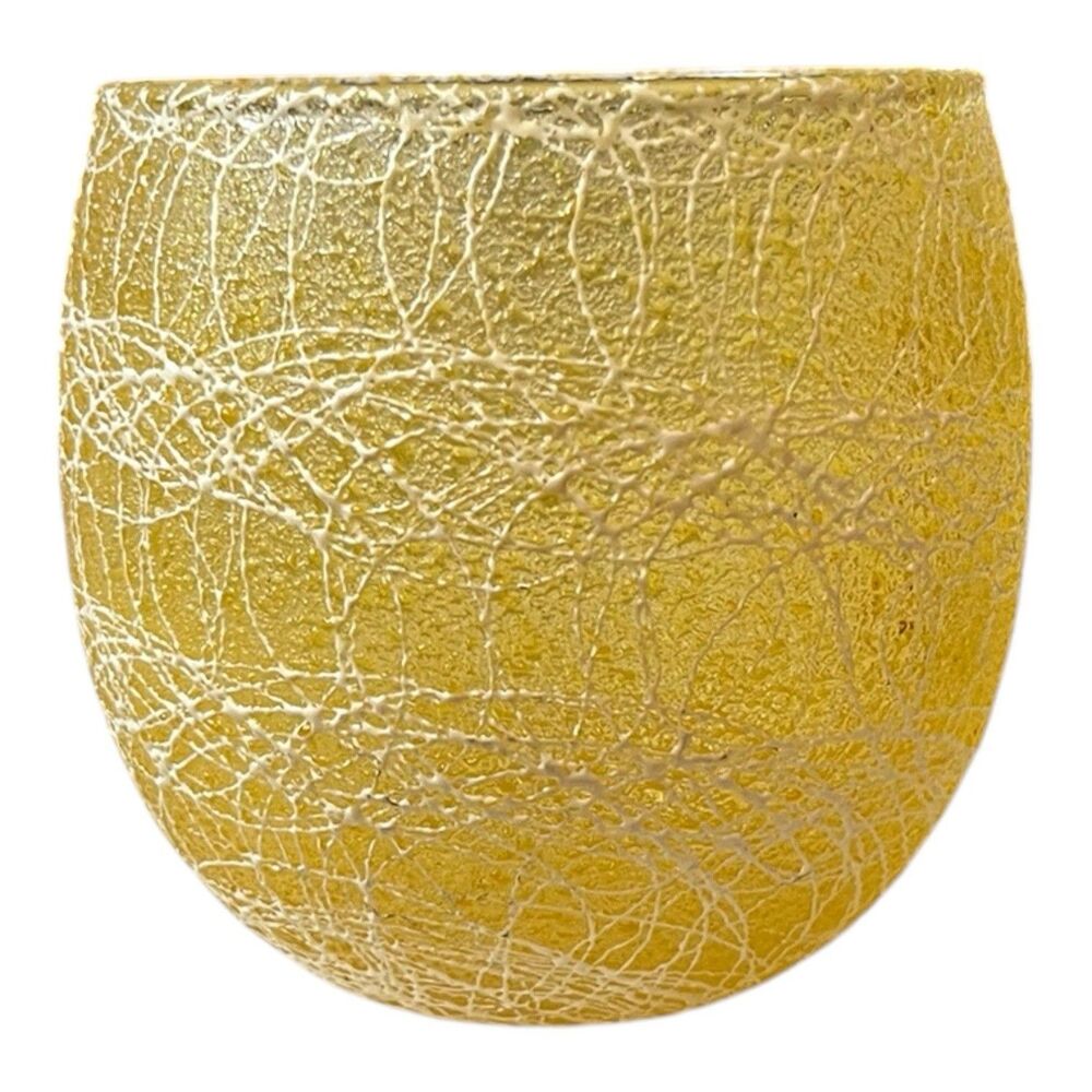 Vintage MCM Yellow Spaghetti String Glass Tumbler Roly Poly Glass